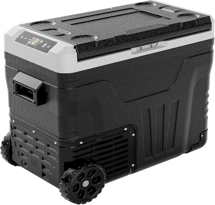 EUHOMY 12 Volt Refrigerator, 53QT(50L) Electric Cooler, Portable Freezer 12V/24V DC 110-240V AC, 12V Fridge -4℉~68℉, 12V Cooler with Wheels & 2 Baskets for Travel, Truck, Boat, Camping