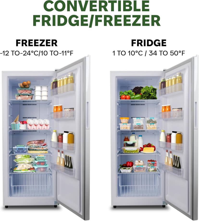 Hamilton Beach HZ8971 17 cu ft Upright Convertible Fridge/Freezer-Frost Free-Reversible Door-Removable Glass Shelves-LED Interior Light, White