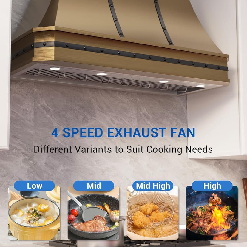 54-inch Range Hood Insert, CT Copper Tailor Built-In Vent Hood Ducted with 4-Speed Fan, 1260 CFM, LED Light, Dishwasher-safe Baffle Filter, in Stainless Steel