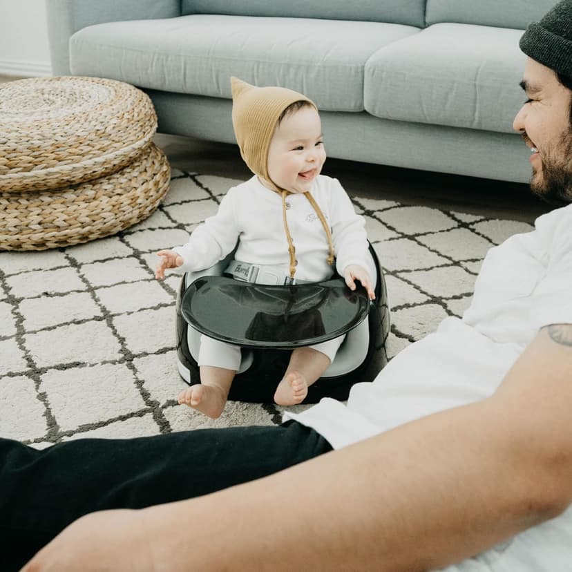 Bumbo 3-in-1 Baby Multi Seat Booster with Feeding Tray, 6-36 Months Old, Black/Cool Grey - High Chair and Floor Seat Accessory for Babies, Infants, and Toddlers