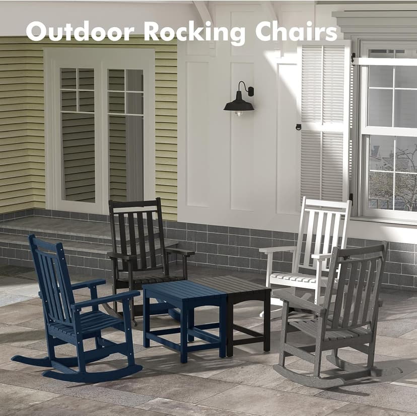 Oversized Outdoor Rocking Chairs Set of 2,All Weather Rocker Chair with More Comfortable Seat Panel for Porch Patio Outside(Black)