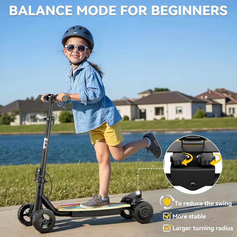 4-Wheel Electric Scooter for Kids w/250W Brushless Motor, Up to 10 MPH & 8.5 Miles, Rainbow Lights, LED Display, 5 Speed & Adjustable Balance, Foldable Kids Electric Scooter, UL 2272 Certified