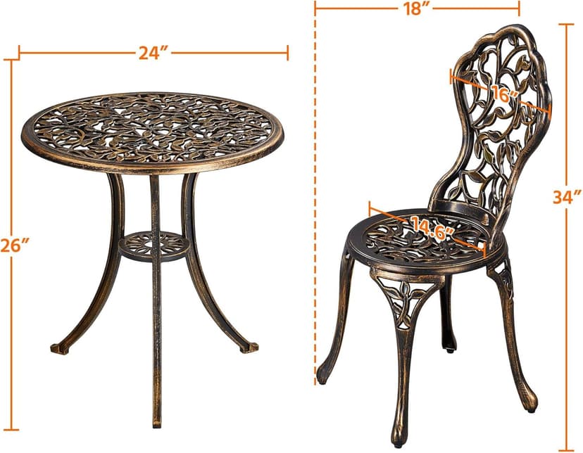 Yaheetech 3-Piece Outdoor Bistro Set w/Leaf Design, Rust-Resistant Cast Aluminum Table and Chairs for Balcony Backyard Garden