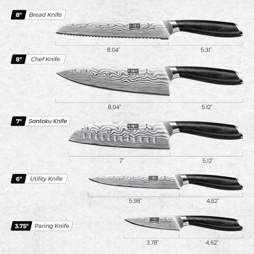 5 Pieces Knife Set, Professional Powder Steel Chef Knife Set, Ultra Sharp Japanese Kitchen Knives Set with Ergonomic Pakkawood Handle