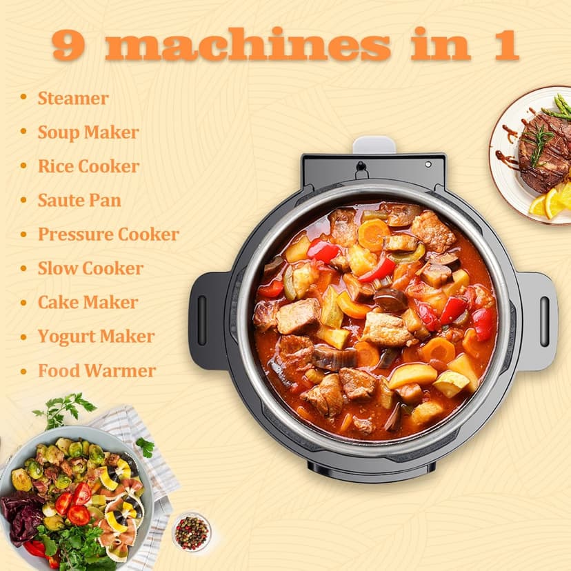 Fullwill Electric Pressure Cooker 6QT Dual Pots, 12 in 1 MultiFunction Cooker with 304 Stainless Steel & Ceramic Pots, Pressure Cook, Soup, Porridge, Yogurt, Meat Stew, Rice, Poultry, Beans and More