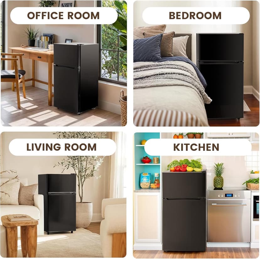 3.5 Cu.Ft Mini Fridge with Freezer, 2 Door Small Refrigerator, 7 Level Adjustable Thermostat, Compact Fridge for Living Room, Office, Kitchen and Apartment(Black)