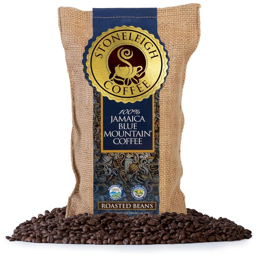 Stoneleigh Coffee – Premium 100 Grade A Jamaica Blue Mountain Coffee Roasted Beans– Genuine Jamaican Product - Traditional Jamaican Crocus (Burlap) Bag Packed Ideal for Gifting, 16oz