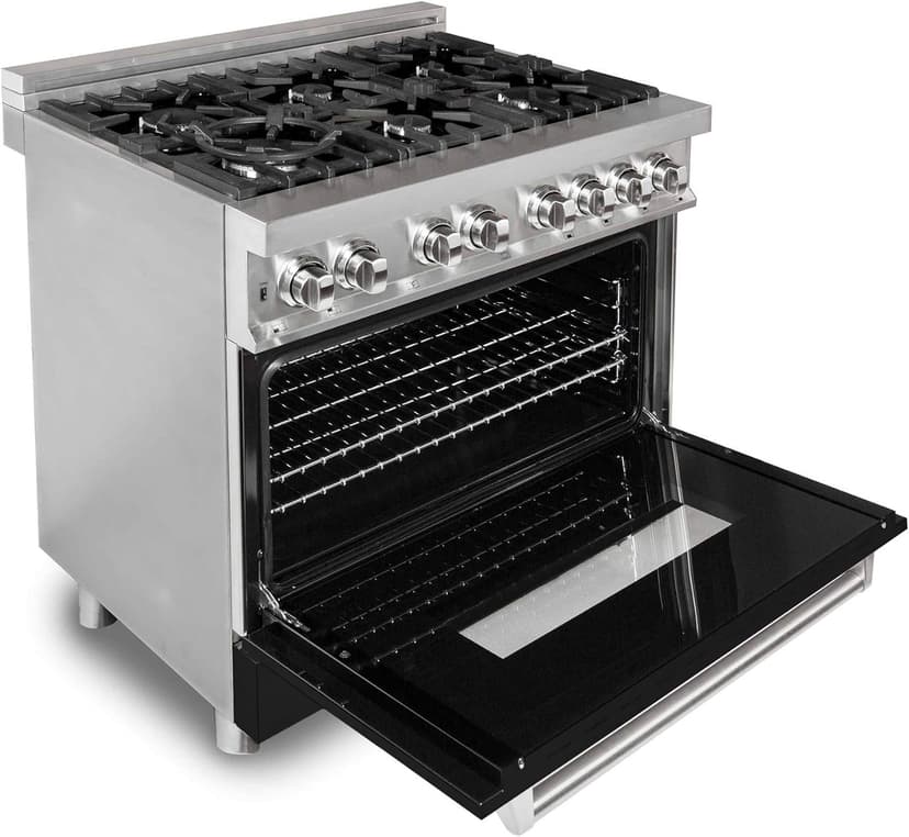ZLINE 36 in. 4.6 cu. ft. Legacy Dual Fuel Range with 6 Burner Gas Cooktop and Electric Convection Oven in Stainless Steel and Black Matte Door (RA-BLM-36)