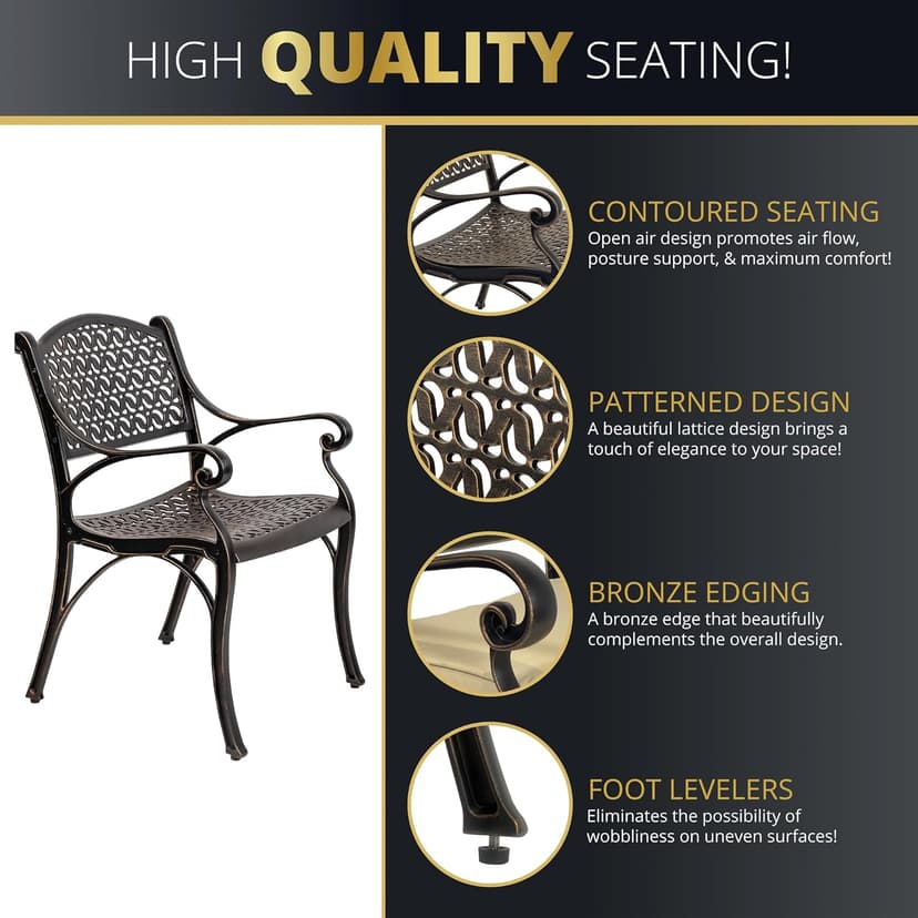 Kinger Home 5-Piece Cast Aluminum Outdoor Dining Furniture Set for 4, Round Patio Table and Chairs for 4 with Cushions, Outdoor Furniture Set with Umbrella Hole, All-Weather Patio Dining Set