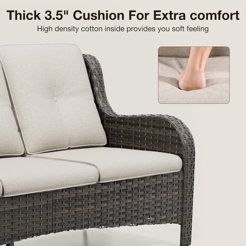 Joyside Outdoor Patio Couch Wicker Sofa - 3 Seater Rattan Sofa for Outside Patio Garden with Deep Seating and Olefin Cushions(Mixed Grey/Beige)