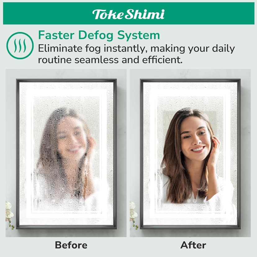 TokeShimi 24x30 Recessed Medicine Cabinet with Lights Mirror, 3-Color Stepless Dimmable LED Mirror Medicine Cabinet with Electrical Outlets and Defog, in Wall Mirror with Storage