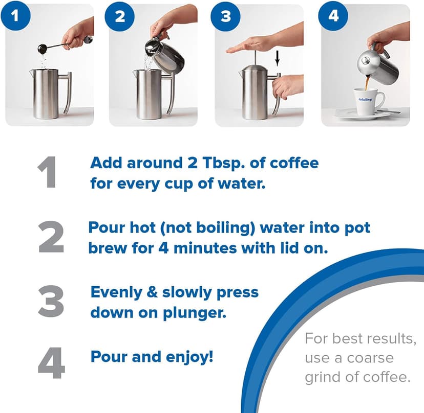 Frieling Double-Walled Insulated French Press Coffee Maker - 17 Oz Stainless Steel French Press for Smooth Coffee, Cold Brew & Camping