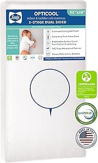 Sealy Baby OptiCool Breathable Crib Mattress, GREENGUARD GOLD Certified, Made in USA, Toddler Bed Fit, 2 Stage Cooling Memory Foam, Non Toxic, Airy Cotton Cover, Safety & Quality Tested, 52X28"