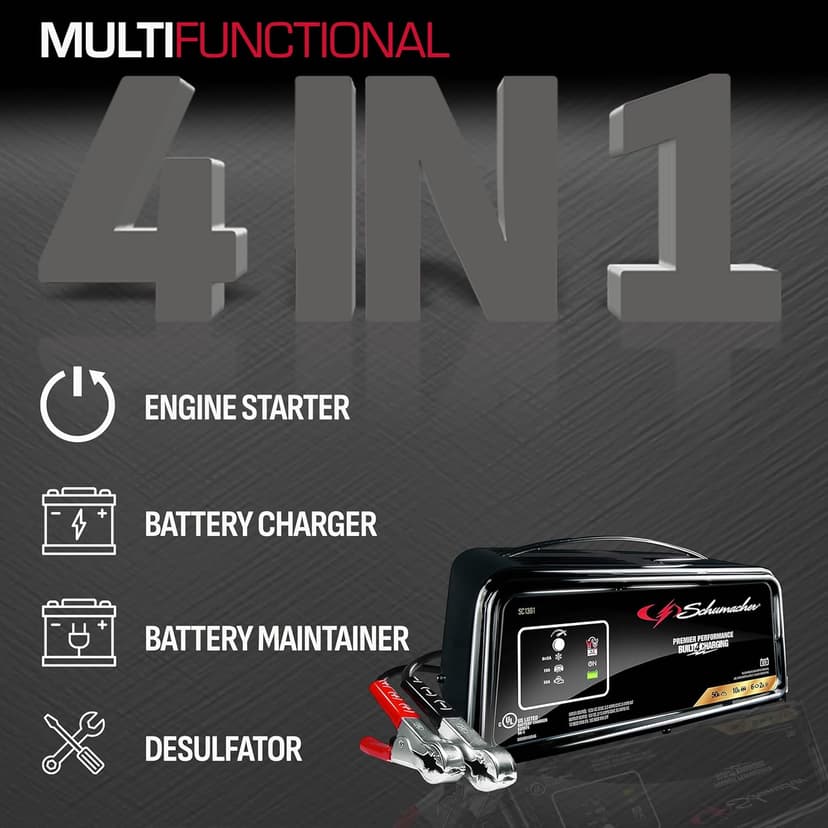 Schumacher Electric 50A 12V Car Battery Charger, Engine Starter & Maintainer - Fully Automatic Battery Charger for Cars, Trucks & RVs - 6A Charge/ 2A Maintain & 10A Boost Modes - SC1361