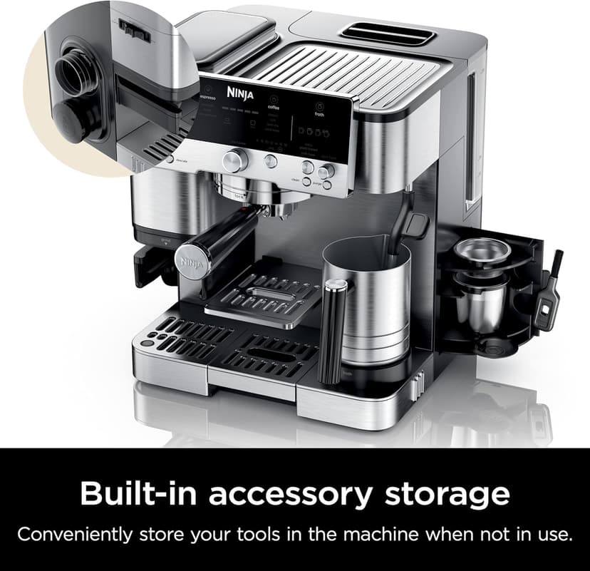 Ninja Espresso Machine and Drip Coffee Maker| Luxe Café Premier Series | Integrated Coffee Grinder, Milk Frother, Assisted Tamper & Built-In Espresso Accessory Storage | Stainless Steel | ES601
