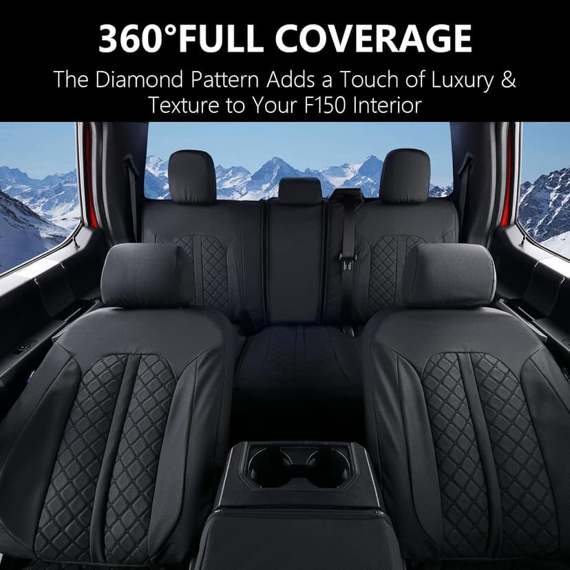 Truckiipa F150 Seat Covers Full Set Leather Waterproof Car Seat Cover Seat Protector Custom Fit for 2015-2024 Ford F150 SuperCrew, 2017-2024 F250 F350 F450 Super Duty Crew Cab, Full Set, Black
