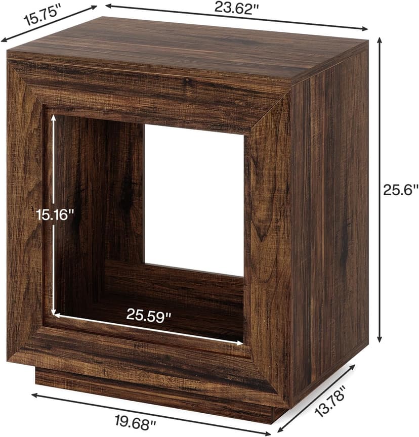 Tribesigns Rustic Wood End Table, 2 Tiered Square Side Table with Storage Shelf, Industrial Sofa Side Table for Living Room, Entrance (Rustic Brown) (1)