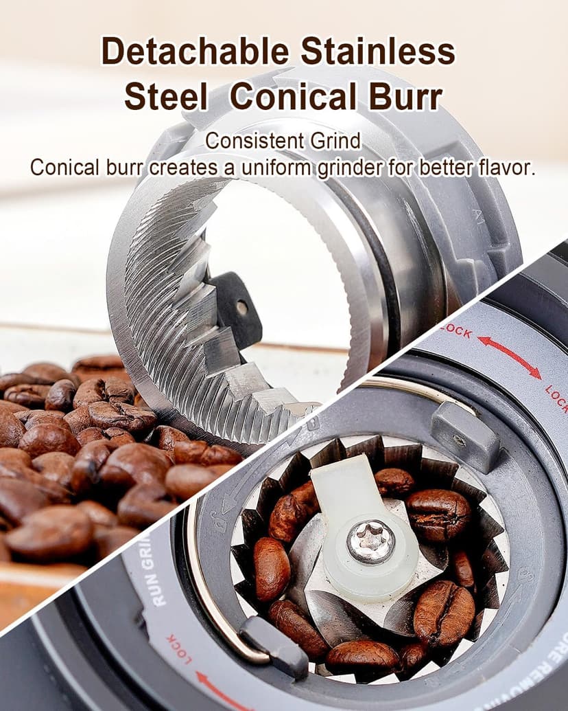 MOKKOM Coffee Grinder with Removable Coffee Scale via Bluetooth Connectivity, Anti-static Conical Burr Coffee Bean Grinder, 31 Precise Settings for French Press/Cold Brew/Pour Over/Drip/Espresso