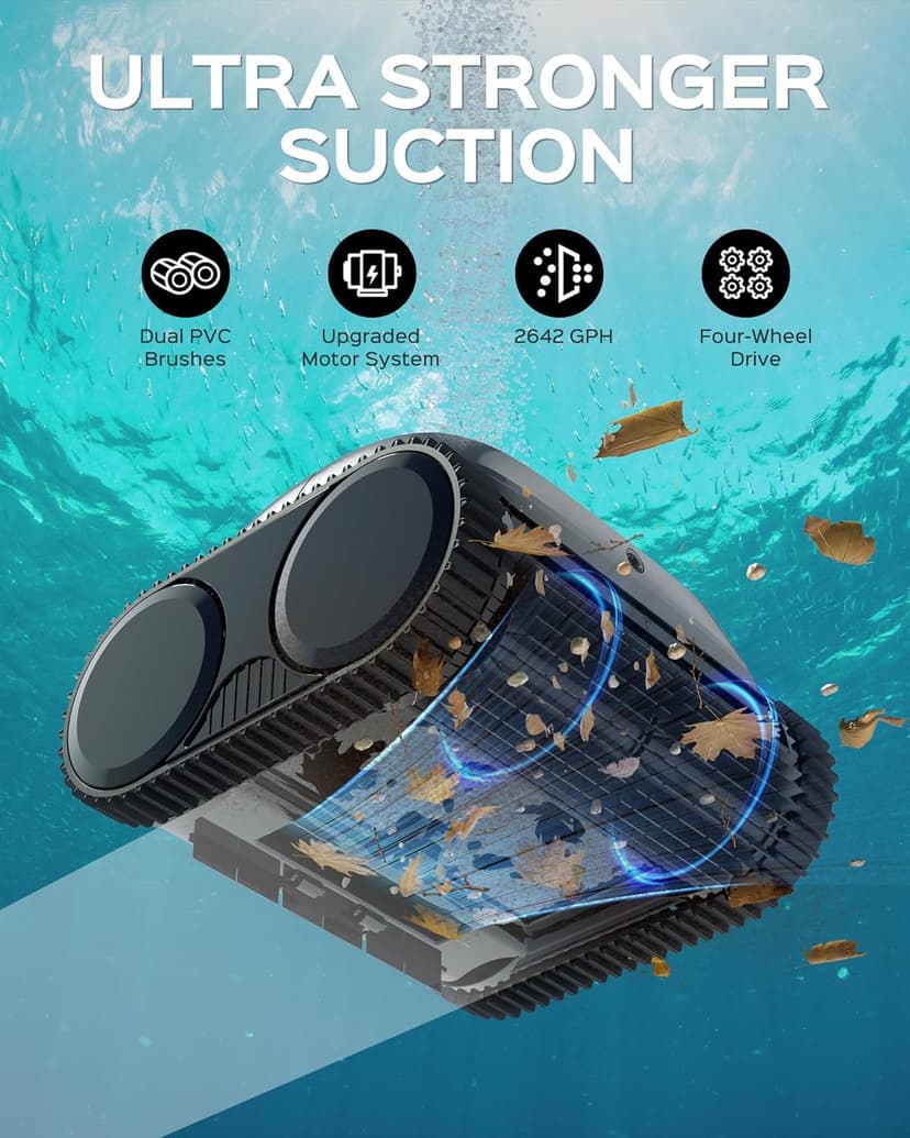 WYBOT C1 Robotic Pool Vacuum for Inground Pools, 150min Runtime Cordless Pool Cleaner up to 1,614Sq.ft, Wall & Waterline Cleaning, 4-in-1 Smart Navigation, App Support