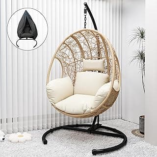 Hanging Egg Chair with Stand - Egg Swing Chair Outdoor Indoor Patio Wicker Chair Swing Hammock Egg Chairs 400lbs Capacity for Outside Patio, Bedroom, Garden and Balcony