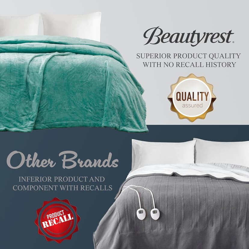 Beautyrest Heated Electric Blanket for Cold Weather, Fast Heating Heated Blanket, Auto Shut Off, Virtually Zero EMF, Multi Heat Setting, UL Certified, Aqua Queen (90 inx84 in)