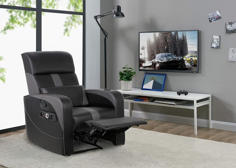 X Rocker Gamma Recliner Gaming Chair, 2.1 Bluetooth Audio System, Headrest Mounted Speakers, Built-in Footrest and Cupholder, 718001, 34.84" x 39.37" x 30.31", Black