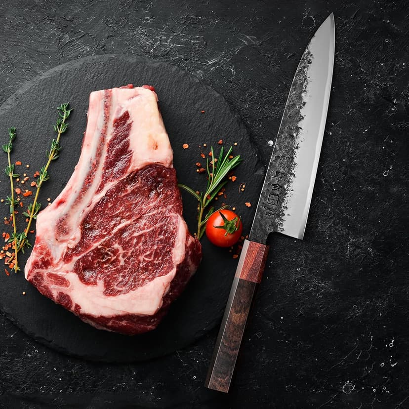 8.27 Inch Japanese Chef Knife, 210MM Black Forged Japanese Knife with Red Sandalwood and Eboy Wood Handle, Gyuto Chefs Knives with Premium Gift Box (WA Series)