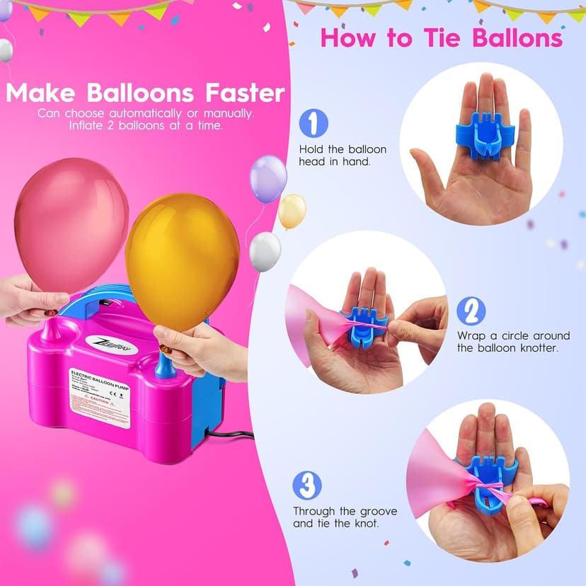 Portable Electric Balloon Pump - 110V 600W Dual Nozzle Balloon Inflator Pump with 113 Accessories（Including Balloon, Balloon Arch Kit, Balloon Blower Air Pump Machine Decorations for Party