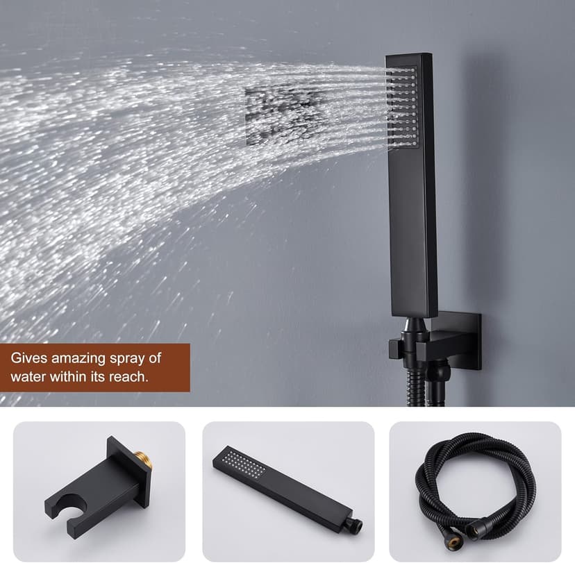 MONDAWE 23" Full Body Thermostatic Shower Jets System, 64-Color LED Music Waterfall Rainfall Luxury Shower Head System with 6 Spray Jets, Ceiling Mount Rain Shower Faucet Set, Matte Black