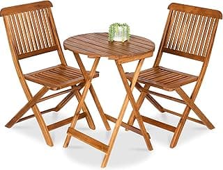 Best Choice Products 3-Piece Acacia Wood Bistro Set, Folding Patio Furniture for Backyard, Balcony, Deck w/ 2 Chairs, Round Coffee Table, Teak Finish - Natural