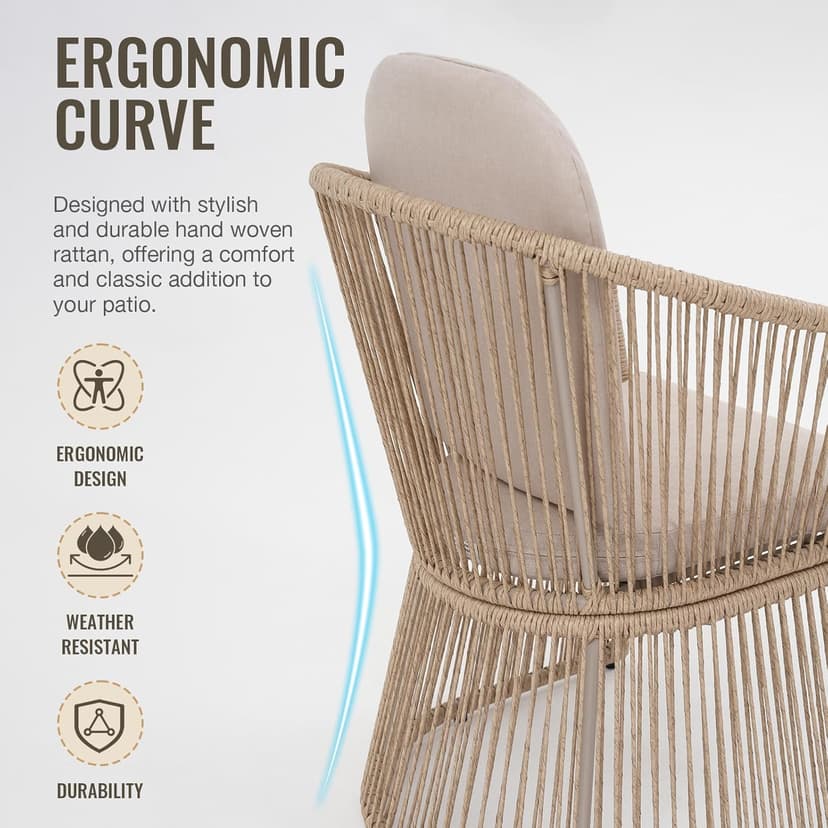 SUNSITT Patio Chairs Set of 4, Woven Wicker Outdoor Dining Chair w/Weather-Resistant Cushions, Modern Bistro Chairs Set of 4 w/Curved Armrest Beige for Garden Balcony Backyard
