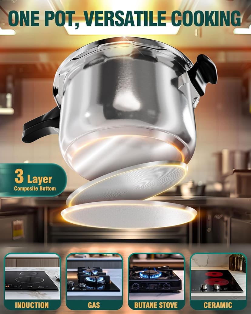 WantJoin Pressure Cooker, 12 Quart Stainless Steel Pressure Canner, Induction Compatible Cookware with Spring Valve Safeguard Devices,Compatible with Gas & Induction Cooker