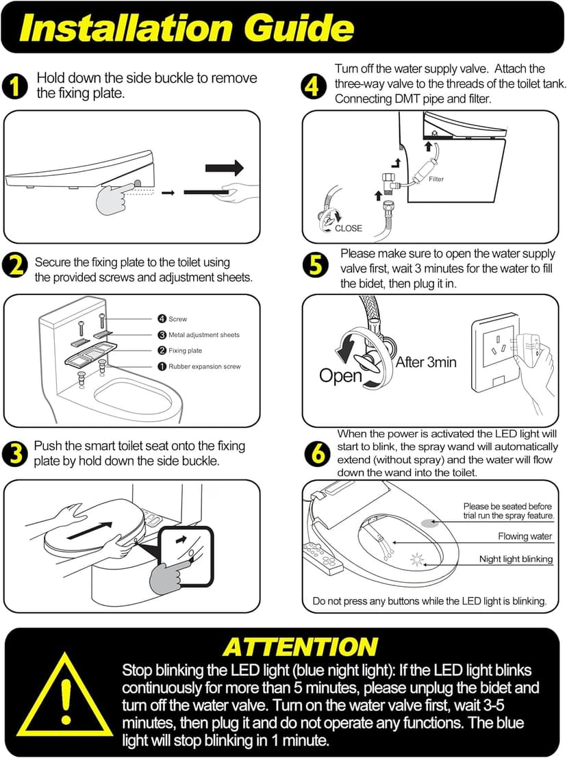 Bidet Toilet Seat Round, Unlimited Warm Water, Heated Toilet Seat, Warm Air Dryer, Rear and Feminine Washing, Soft Closed Toilet Lid, Night Light, Smart Toilet Seat with Bidet Requires Outlet