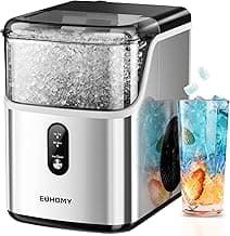 EUHOMY Nugget Ice Makers Countertop, Pebble Ice Maker Machine with 35lbs/24H Soft Ice, Self-Cleaning Sonic Ice Maker with Ice Scoop&Basket, Pellet Ice Maker for Home/Kitchen/Office(Stainless Steels)