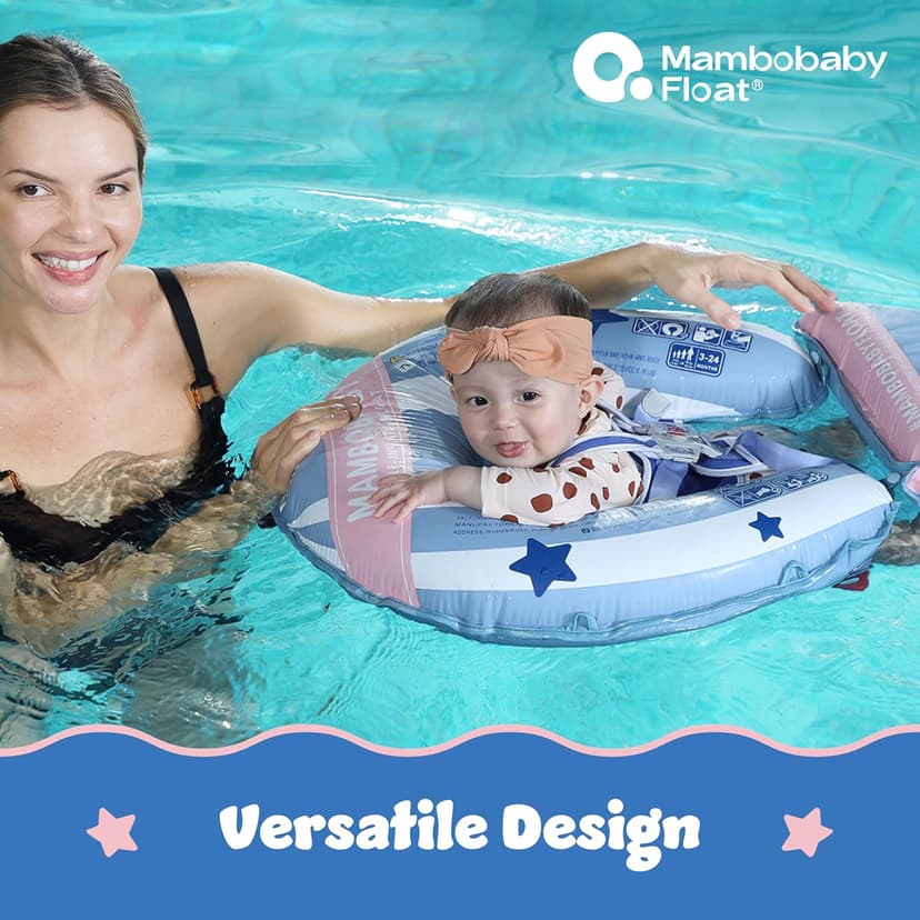 MAMBOBABYFLOAT Light Traveler 2025 — Safe, Comfortable, Adjustable Baby Pool Float with Canopy — Sun Protection, Self-Inflating, 5-Way Buckle System (Hot Air Balloon, Pink)