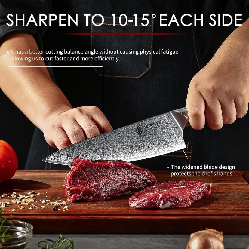 Damascus Chef Knife 8 Inch, Professional Japanese Kitchen Knives Sharp High Carbon Super Steel with Ergonomic Pakkawood Handles, Elegant Gift Box Packaging