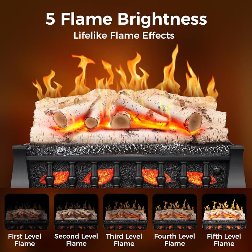 21 Inches Electric Fireplace Insert Log Heater, 5 Flame Brightness, Multiple Flicker Speed, 750w/1500w Heating, Remote Control, Auto Shut Off