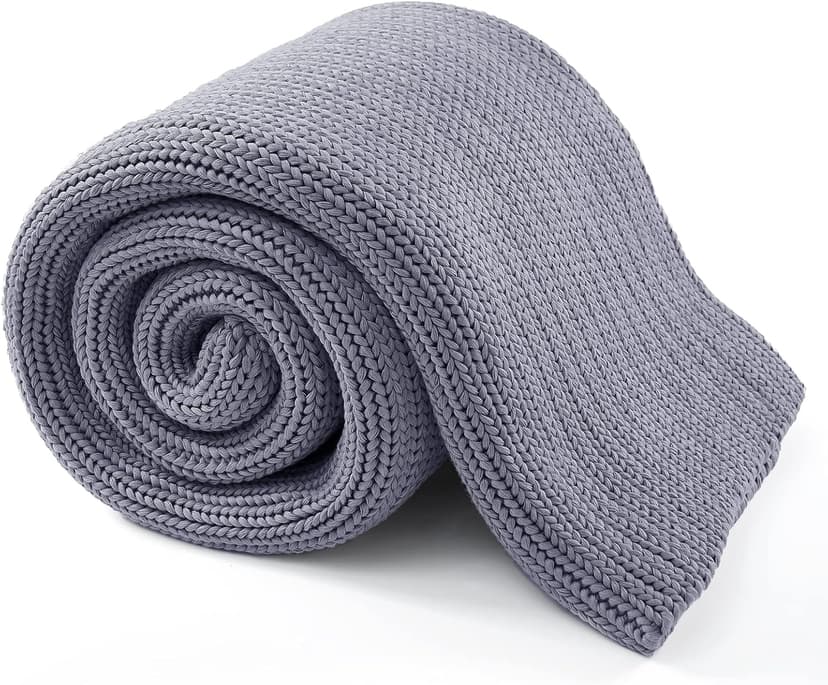 Guohaoi Knitted Weighted Blanket(Light Grey 60"x80" 15lbs),Home Décor Cooling Throw Blanket for Hot Sleepers,Hand Made Chunky Knit Heavy Blanket for Adults Use on Queen/King Size Bed