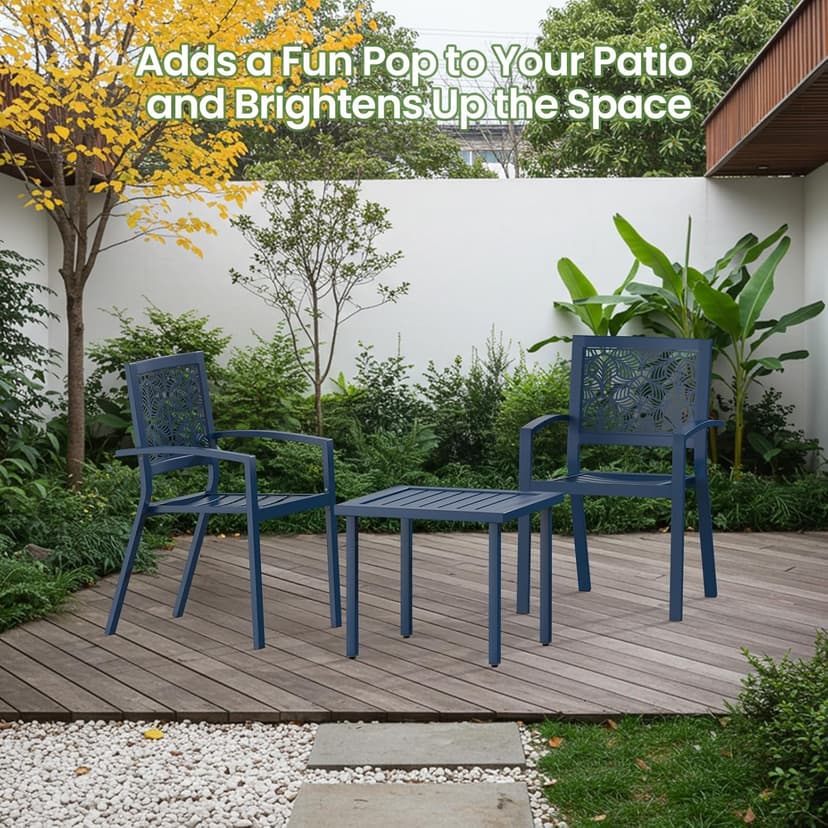 Outdoor Bistro Set for 2, Stackable Modern Porch Furniture Set,Waterproof Patio Furniture Set w/2 Chairs 1 Coffee Table,Bistro Set for Indoor Outdoor Porch Garden Patio Deck,Peacock Blue
