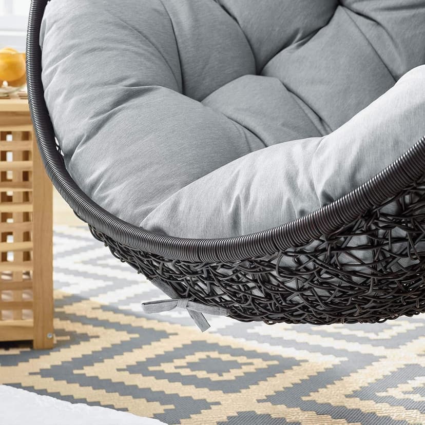 Modway EEI-739-GRY-SET Encase Wicker Rattan Outdoor Patio Porch Lounge Egg, Swing Chair with Stand, Gray