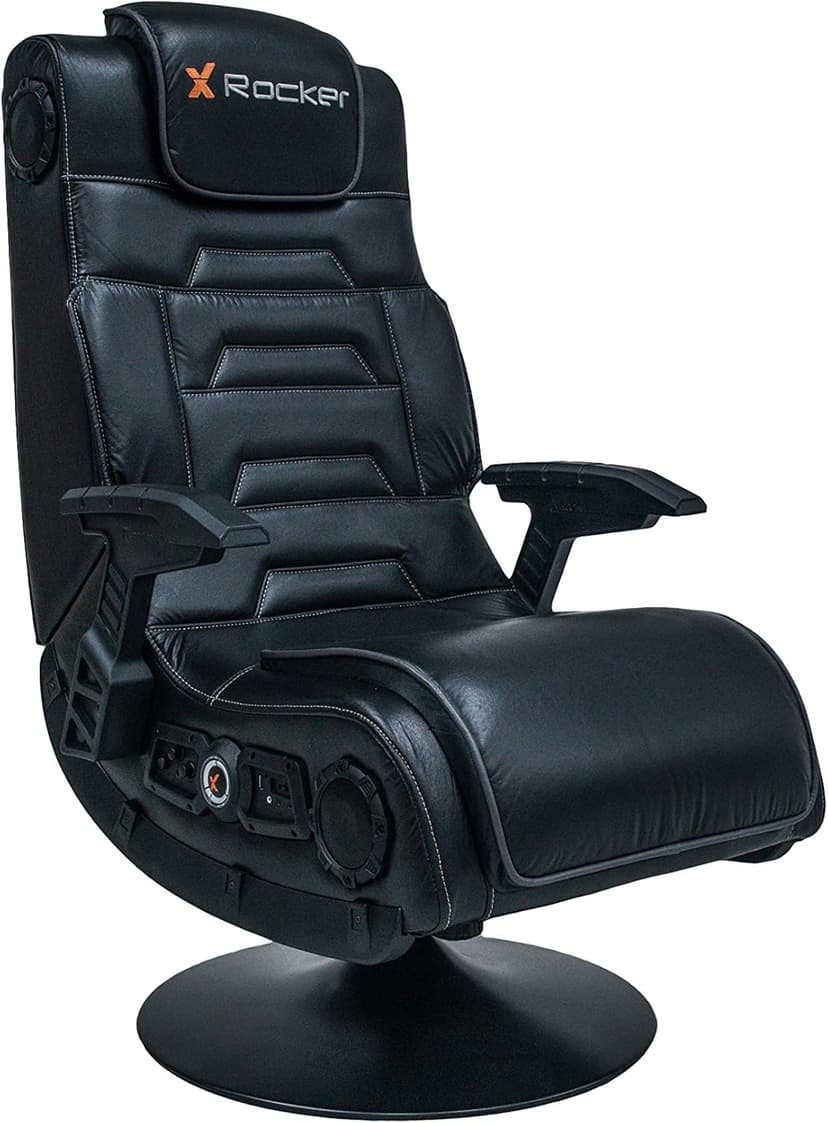 X-Rocker Pro 4.1 Pedestal Gaming Chair with 4.1 Wireless Audio System and Subwoofer (Faux Leather, Black)