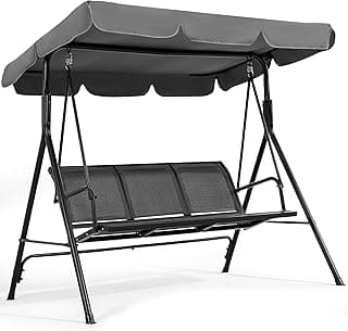 Yaheetech Outdoor Patio Swing Chair, 3-Seat Patio Sunset Hanging Swing Glider w/Adjustable Canopy & Texteline Fabric & Armrests, Outdoor Love Seat Bench for Patio/Garden/Yard/Porch, Gray