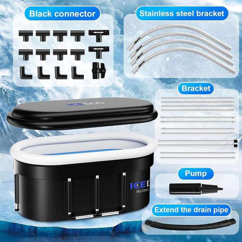 Upgraded 132 Gal XXL Large Oval Ice Bath with Air Ring, Multi-Layered Portable Cold Plunge Tub for Athletes, Foldable & Inflatable Full-Body Cold Tub Recovery at Home, Outdoors,Gym Use