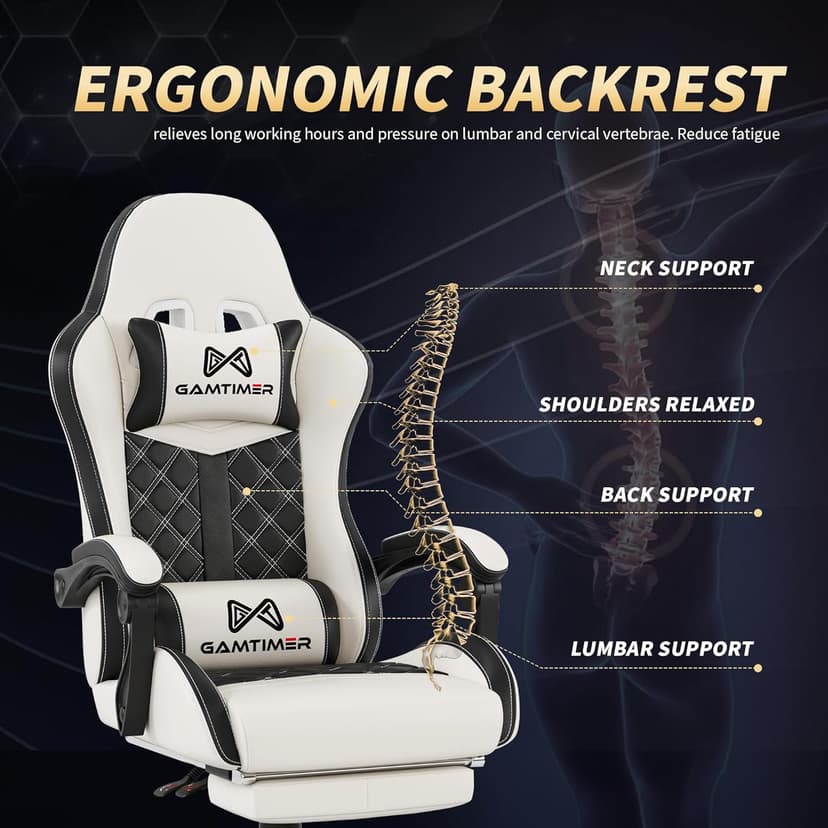 Gaming Chair, 400 lbs Adult Chair, High Back Computer Chair with Footrest and Linked Armrests, Office Video Game Chair with Lumbar Support(White)