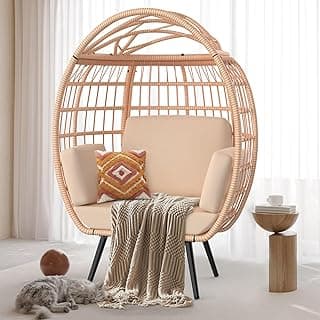 ZENPETIO Oversized Egg Chair, Indoor Outdoor Lounger with 4 UV Resistant Cushions, Storage Bag, All-Weather Wicker Egg Lounger Chair for Patio, Backyard, Living Room, 370lbs Capacity - Brown
