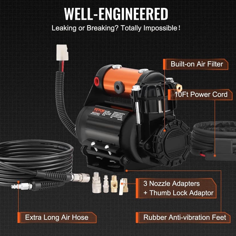 VEVOR Onboard Air Compressor Kit 150PSI Offroad Air Compressor Portable Tire Inflator Heavy Duty 3.5CFM Air Pump for Jeep SUV 4x4 Vehicle Compatibility with Air tools, Air horns, Lockers