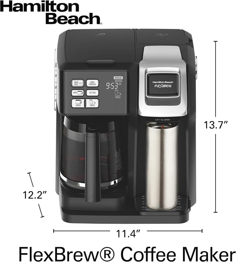 Hamilton Beach FlexBrew Trio 2-Way Coffee Maker, Compatible with K-Cup Pods or Grounds, Single Serve & Full 12c Pot, Permanent Gold-Tone Filter, Black & Silver