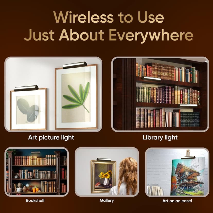 Concept Lighting 102L Concepdesigns Dimmable Wireless Picture Wall, Art, Library Light Battery Operated w/Remote Control, 11.5 inch, Antique Brushed Bronze