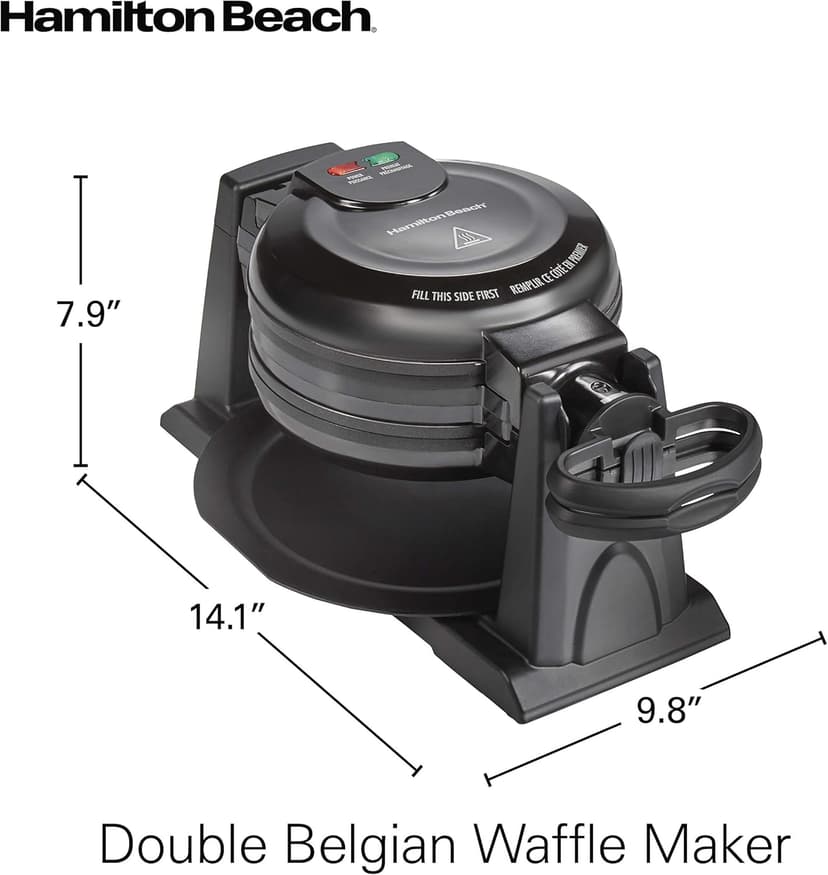 Hamilton Beach 26201 Belgian Waffle Maker with Removable Nonstick Plates, Double Flip, Makes 2 at Once, Black