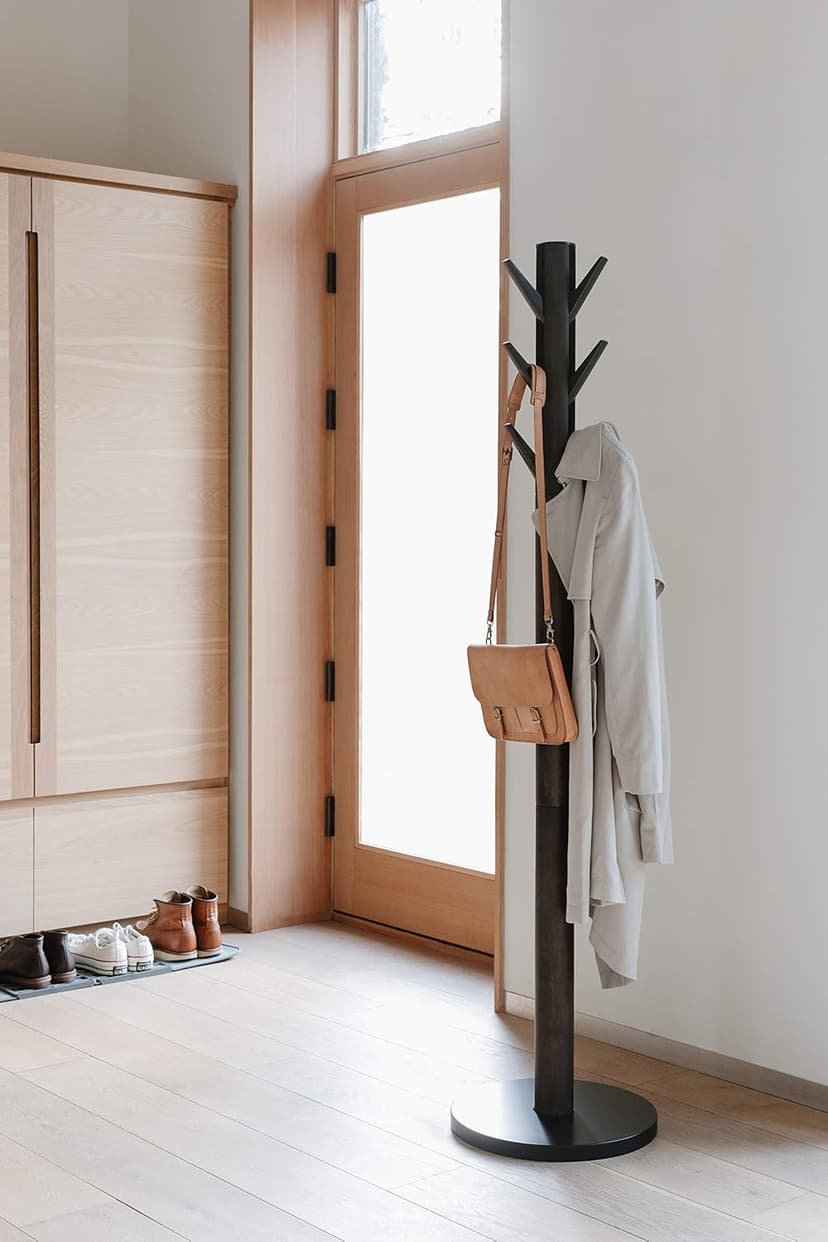 Umbra Flapper Coat Rack, Clothing Hanger, Umbrella Holder, and Hat Organizer, Great for Entryway, Black/Walnut (320361-048)